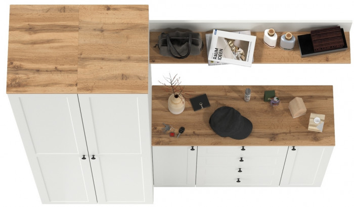 Остин Прихожая 74, белый шагрень/дуб крафт золотой