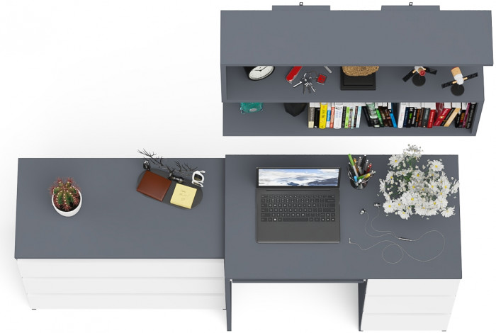 Мори Стол компьютерный МС-6 правый + Комод МК800.1 + Полка 900, цвет графит/белый, ШхГхВ 170,4х50х209,6 см., НЕ универсальная сборка
