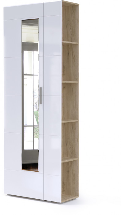 Лайн Прихожая № 04, дуб крафт серый/фасады МДФ белый глянец