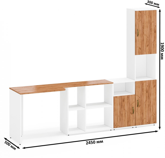 Лидер-8 Стол + Тумба МД 3.19 + Пенал, белый шагрень/крафт золото