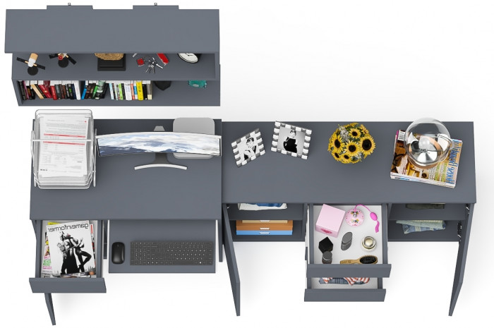 Мори компьютерный стол МС-1 левый + Комод МК1200.3 + Полка 900, графит