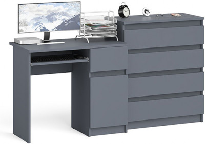 Мори компьютерный стол МС-1 правый + Комод МК800.4, графит