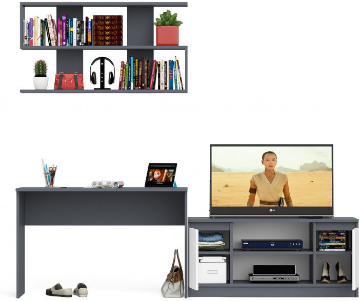 Мори письменный стол МСП1200.1 + Тумба МТВ1200.1 + Полка 1200, графит/белый