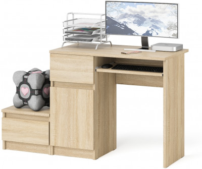 Мори Стол компьютерный МС-1 левый + Тумба ТМП400.1, цвет дуб сонома, ШхГхВ 130,4х50х76,6 см., выдвижной ящик слева, НЕ универсальная сборка