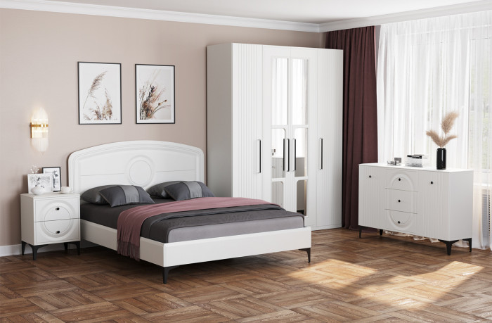 Валенсия Спальня № 31, цвет ЛДСП белый шагрень/МДФ белый шагрень, ортопед есть, сп. м. 1600х2000 мм., б/м