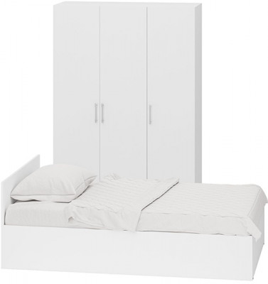 Спальня Стандарт 1-1200, цвет белый, ШхГхВ 123,5х203,5х70 + 135х52х200 см., сп.м. 1200х2000 мм., без матраса, основание есть