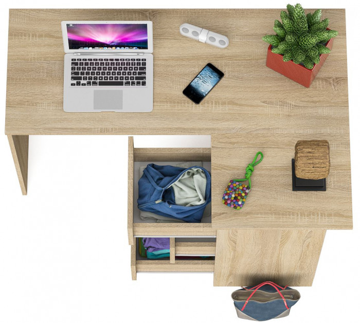 Мори Стол компьютерный МС-16 правый, цвет дуб сонома, ШхГхВ 124,4х84,9х76,6 см., выдвижные ящики справа, НЕ универсальная сборка