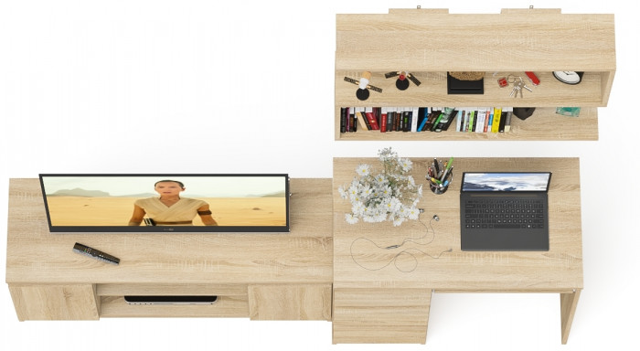 Мори Стол компьютерный МС-6 левый + Тумба МТВ1200.1 + Полка 900, цвет дуб сонома, ШхГхВ 210,4х50х209,6 см., НЕ универсальная сборка