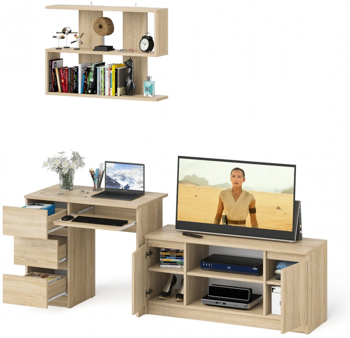 Мори Стол компьютерный МС-6 левый + Тумба МТВ1200.1 + Полка 900, цвет дуб сонома, ШхГхВ 210,4х50х209,6 см., НЕ универсальная сборка