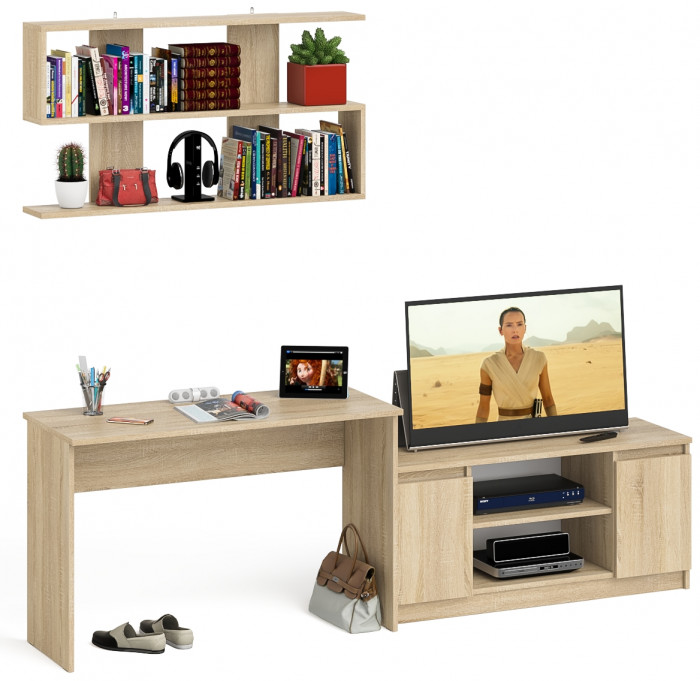 Мори письменный стол МСП1200.1 + Тумба МТВ1200.1 + Полка 1200, дуб сонома