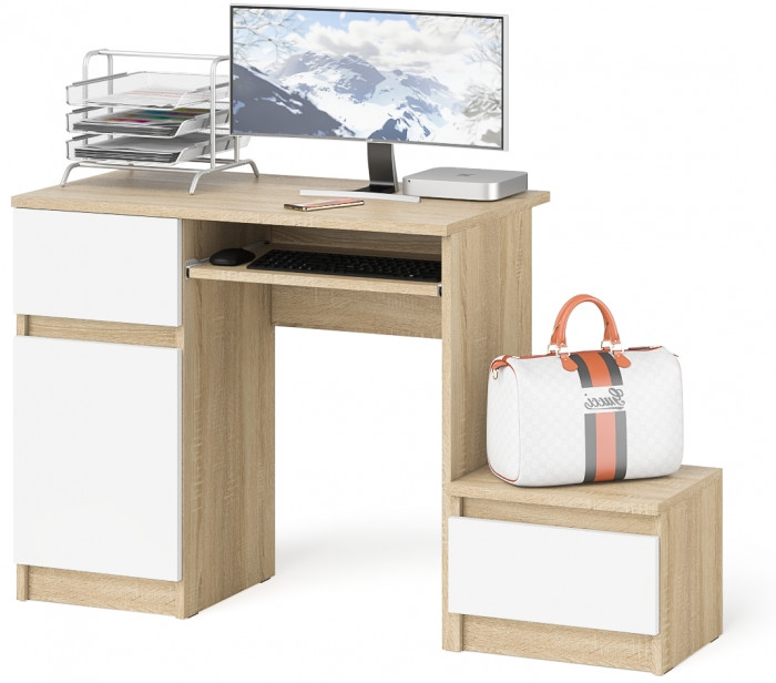 Мори Стол компьютерный МС-1 левый + Тумба ТМП400.1, цвет дуб сонома/белый, ШхГхВ 130,4х50х76,6 см., выдвижной ящик слева, НЕ универсальная сборка