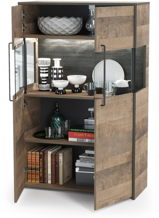 Трувор 13.306 Комод с витриной, цвет дуб гранж песочный/интра, ШхГхВ 85,8х37х135,3 см., есть светодиодная подсветка