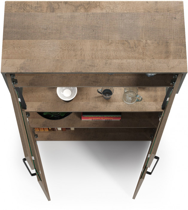 Трувор 13.306 Комод с витриной, цвет дуб гранж песочный/интра, ШхГхВ 85,8х37х135,3 см., есть светодиодная подсветка