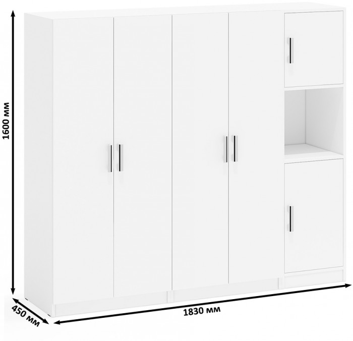 Шкаф С-МД-СК9Ш+Пенал С-МД-СК9П+Шкаф С-МД-СК9Ш, цвет белый шагрень, ШхГхВ 183х45х160 см., универсальная сборка