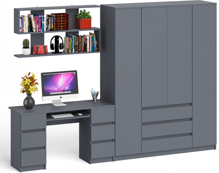 Мори компьютерный стол МС-2 + Шкаф МШ1600.1 + Полка 1200, графит