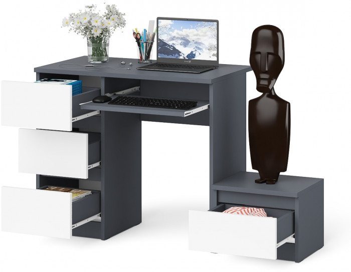 Мори компьютерный стол МС-6 левый + Тумба ТМП400.1, графит/белый