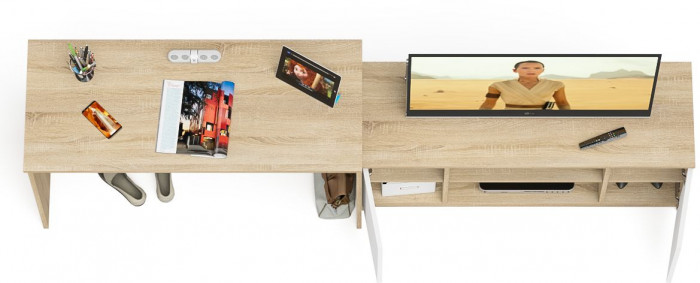 Мори письменный стол МСП1200.1 + Тумба МТВ1200.1, дуб сонома/белый