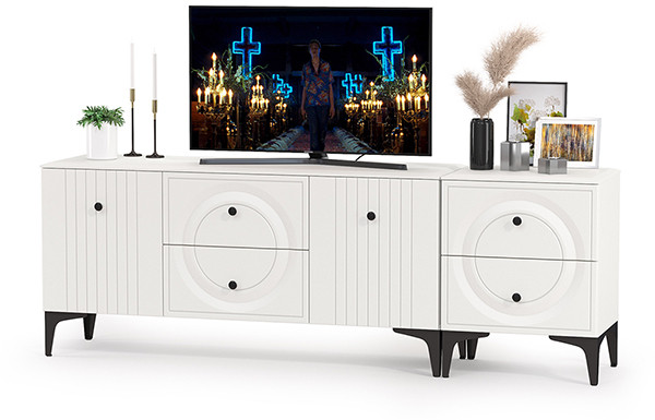 Валенсия Гостиная 16.45 Тумба под ТВ + 13.291 Тумба, ЛДСП белый шагрень/МДФ белый шагрень