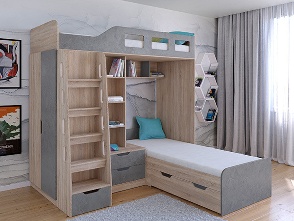 Кровать двухъярусная Астра 4  Сонома/Железный Камень