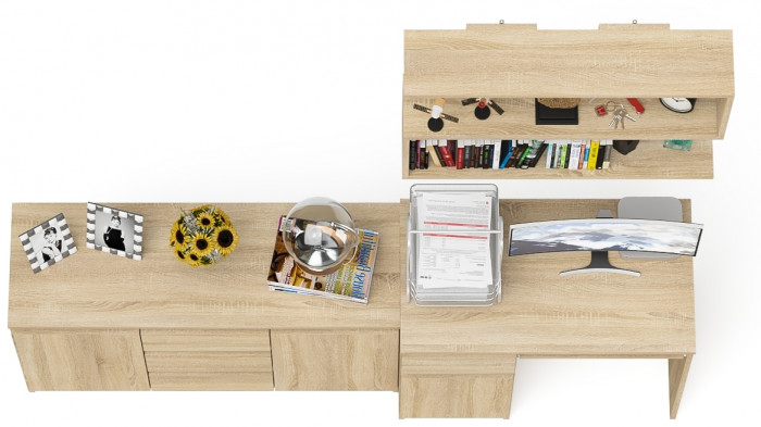 Мори компьютерный стол МС-1 левый + Комод МК1200.3 + Полка 900, дуб сонома