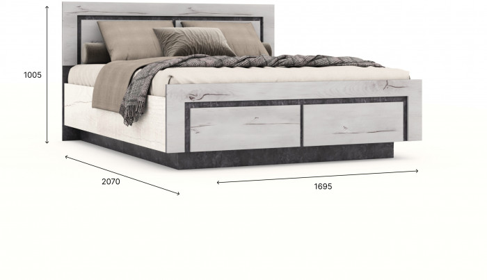 Кровать 160х200 "Ривьера" №1 с щитовым основанием - Канадский дуб арктик/Бетон спаркс