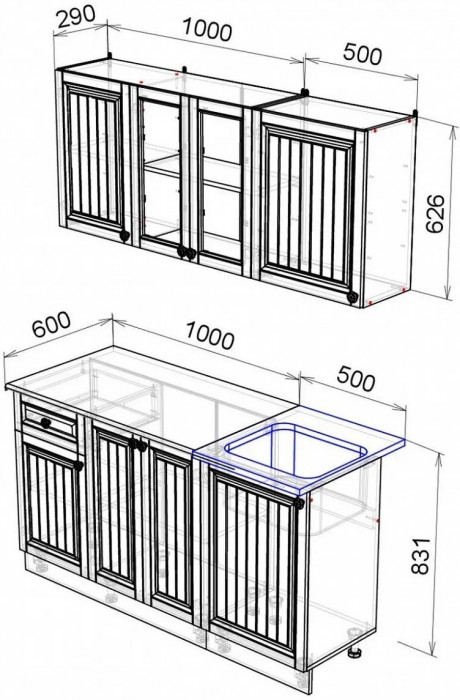 Кухня МДФ Хозяюшка 1500 (Магнолия / Деним, Белый)