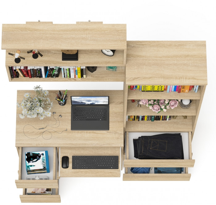 Мори Стол компьютерный МС-6 левый + Стеллаж МСТ600.3 + Полка 900, цвет дуб сонома, ШхГхВ 150,4х50х209,6 см., НЕ универсальная сборка