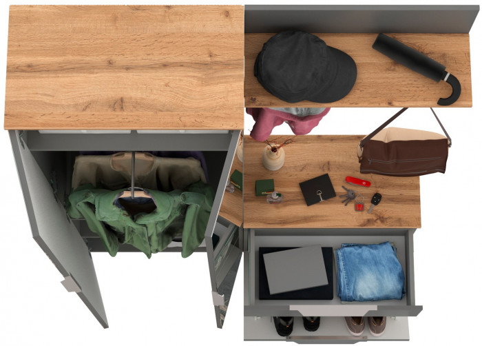 Октава Прихожая 12, цвет серый графит/дуб крафт золотой/фасады МДФ серый графит, ШхГхВ 129,3х35,4х197,6 см., универсальная сборка