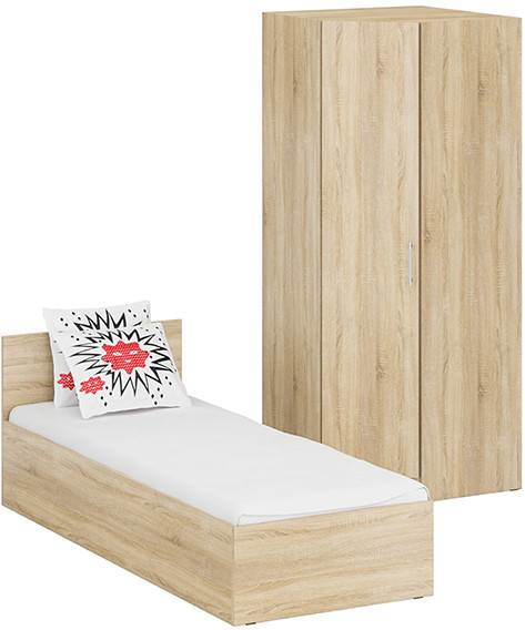 Кровать 0800 + угловой шкаф Стандарт, дуб сонома