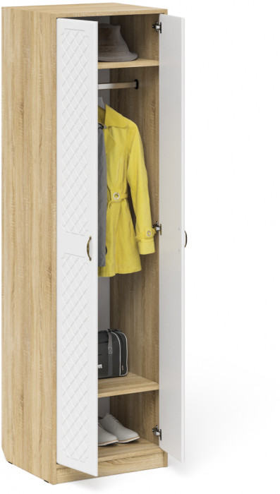 Прихожая П-6 Шкаф, цвет дуб сонома/фасады МДФ белое дерево фрезеровка ромб, ШхГхВ 60х50х210 см.