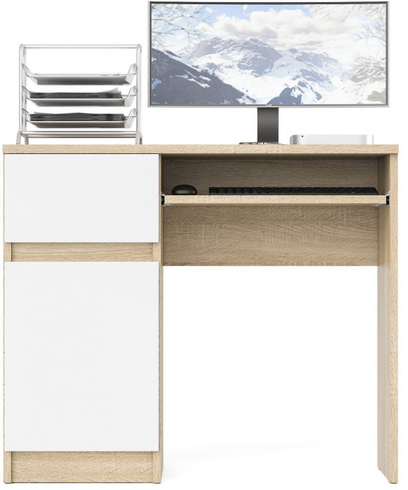Мори компьютерный стол МС-1 левый, дуб сонома/белый