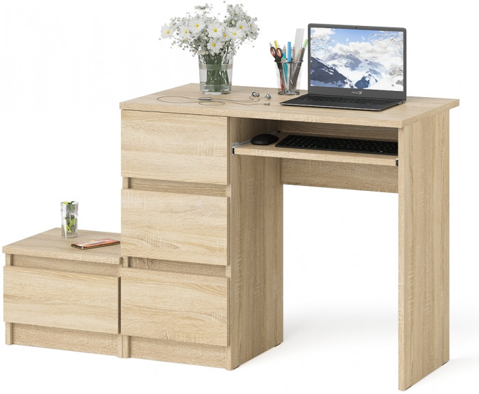Мори компьютерный стол МС-6 левый + Тумба ТМП400.1, дуб сонома