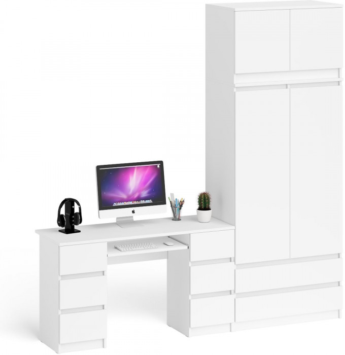 Мори Стол компьютерный МС-2 + Шкаф МШ900.1 + Антресоль МА900.1, цвет белый, ШхГхВ 225,8х50,4х234,2 см., универсальная сборка
