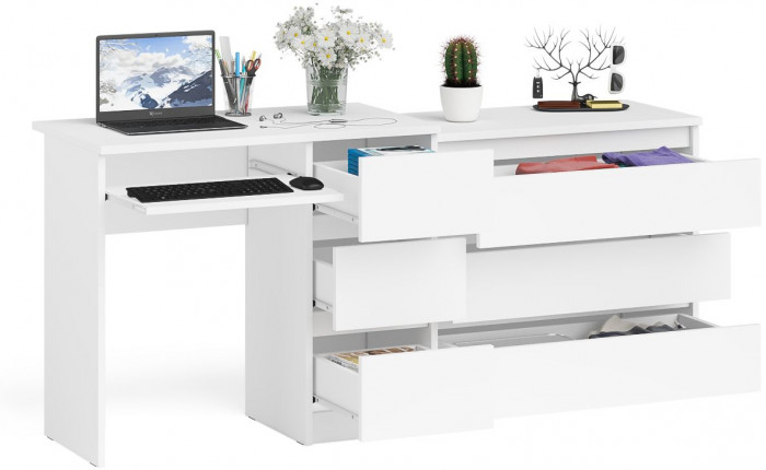 Мори Стол компьютерный МС-6 правый + Комод МК800.1, цвет белый, ШхГхВ 170,4х50х76,6 см., выдвижные ящики справа, НЕ универсальная сборка