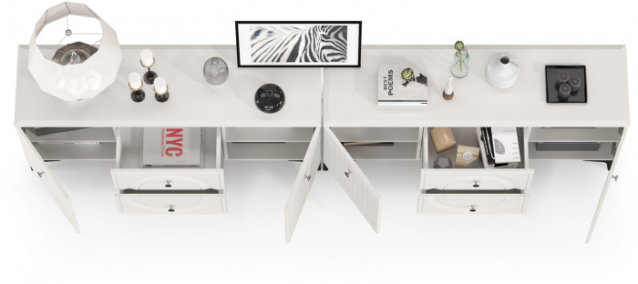 Валенсия Гостиная 16.45 Тумба под ТВ + 16.45 Тумба под ТВ, ЛДСП белый шагрень/МДФ белый шагрень