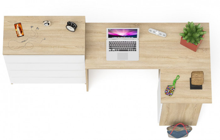 Мори компьютерный стол МС-16 правый + Комод МК800.4, дуб сонома/белый