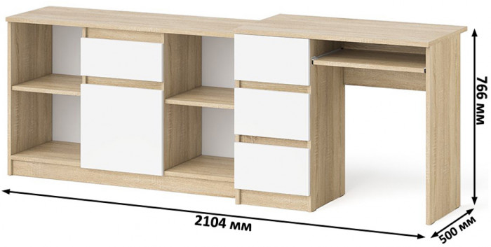 Мори компьютерный стол МС-6 левый + Тумба МТВ1204.1, дуб сонома/белый
