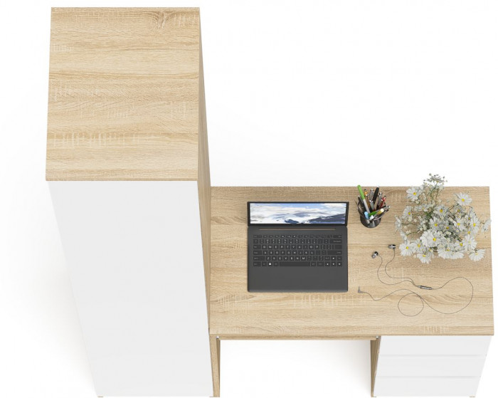 Мори компьютерный стол МС-6 правый + Пенал МШ400.1, дуб сонома/белый