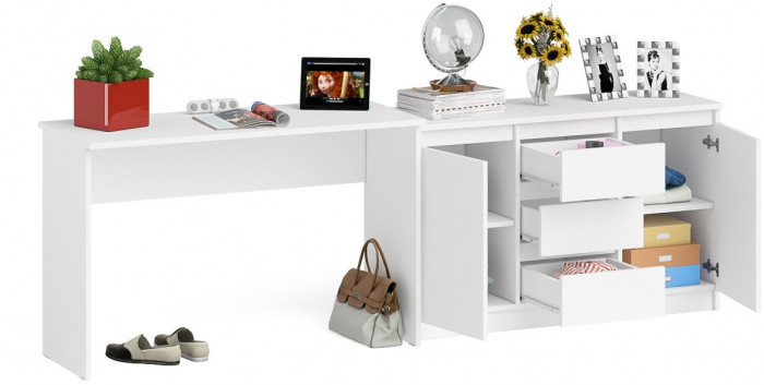 Мори письменный стол МСП1200.1 + Комод МК1200.3, белый