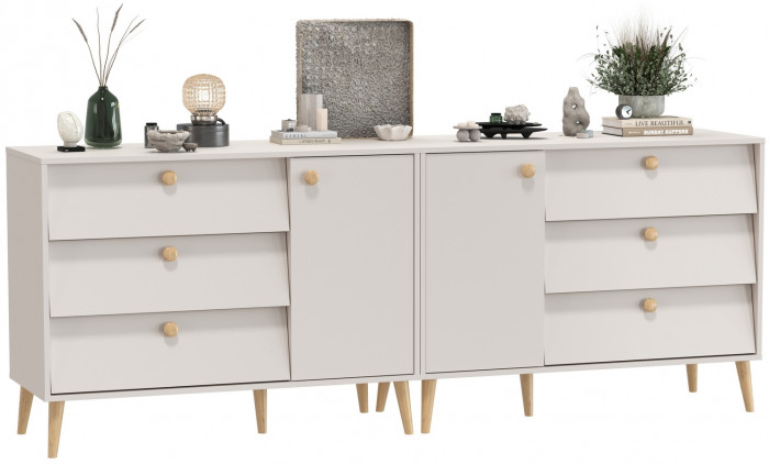 Афина Спальня Комод с дверкой и тремя ящиками х 2, кашемир серый