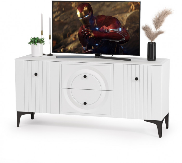 Валенсия Гостиная № 061, цвет ЛДСП белый шагрень/МДФ белый шагрень, ШхГхВ 272,2х38,3х225,2 см., ниша для ТВ 133х38х117 см., универсальная сборка