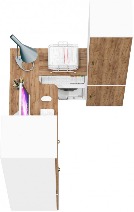 Лидер-8 Пенал МД 23Б + Стол + Пенал 21Б, белый шагрень/крафт золото