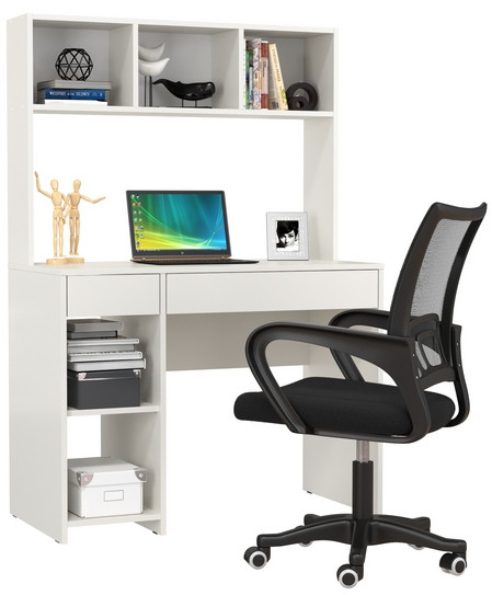 Стол компьютерный Комфорт 12.77F + кресло 103 чёрное, цвет белый шагрень, ШхГхВ 100х49,8х147 см., универсальная сборка