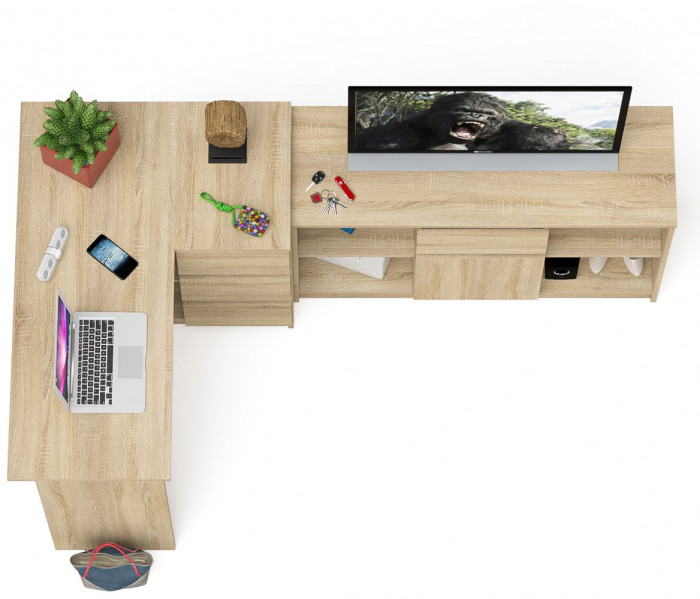 Мори компьютерный стол МС-16 правый + Тумба МТВ1204.1, дуб сонома