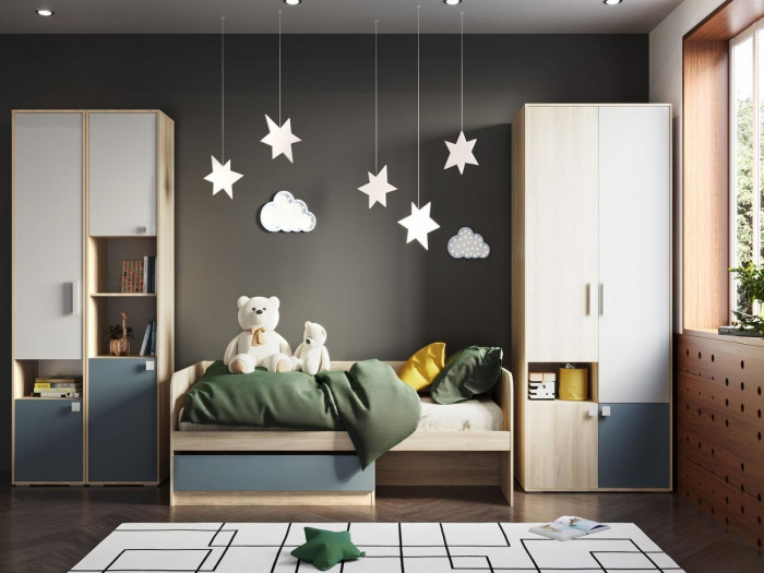 НМ 041.71 Шкаф-пенал Элиот Белый/Маренго/Баунти Песочный