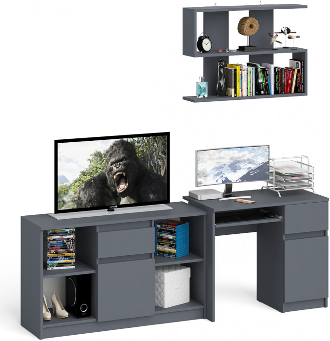 Мори Стол компьютерный МС-1 правый + Тумба МТВ1204.1 + Полка 900, цвет графит, ШхГхВ 210,4х50х209,6 см., НЕ универсальная сборка