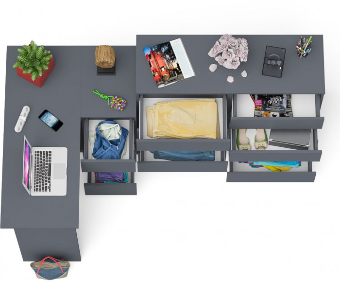 Мори Стол компьютерный МС-16 правый + Комод МК1200.8, цвет графит, ШхГхВ 244,8х84,9х94 см., выдвижные ящики справа, НЕ универсальная сборка