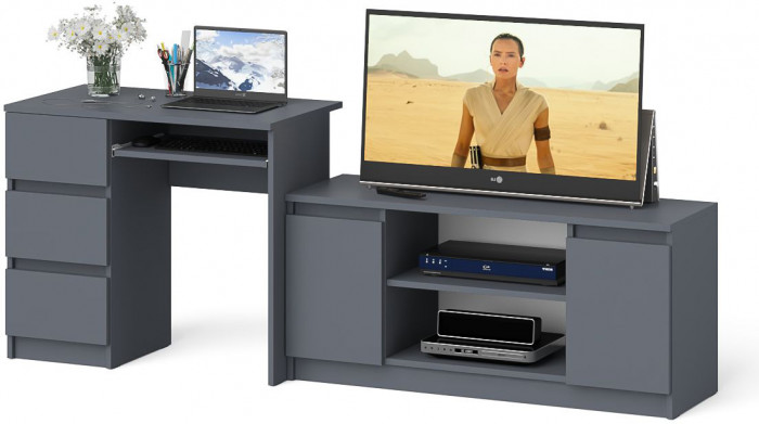 Мори Стол компьютерный МС-6 левый + Тумба МТВ1200.1, цвет графит, ШхГхВ 210,4х50х76,6 см., выдвижные ящики слева, НЕ универсальная сборка