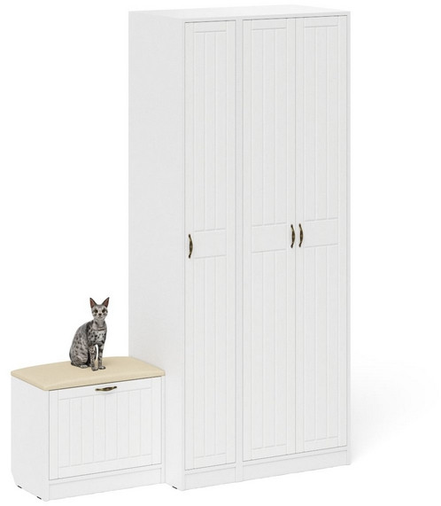 Прихожая П-6 Компоновка № 45, белая шагрень/фасады МДФ белое дерево фрезеровка прованс