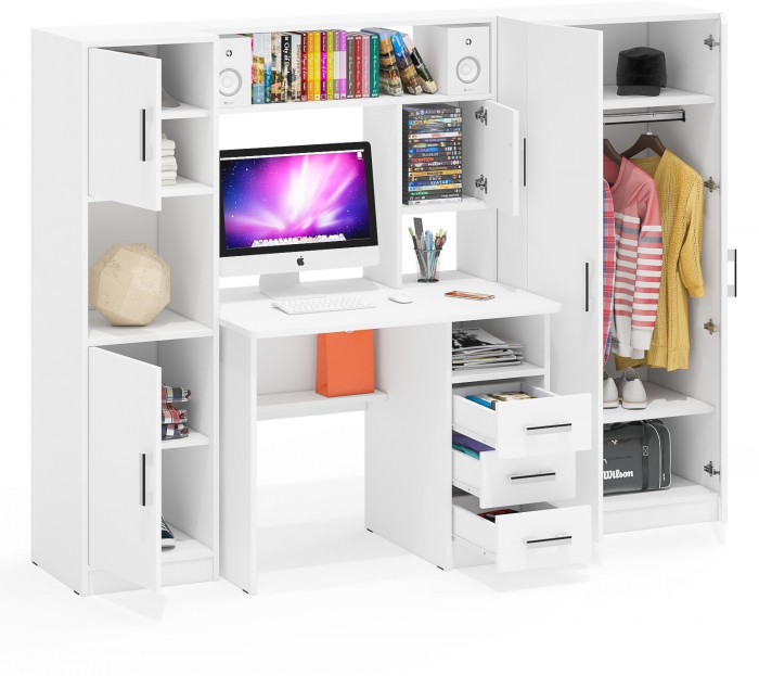 компьютерный стол С-МД-СК9+Пенал С-МД-СК9П+Шкаф С-МД-СК9Ш, белый шагрень